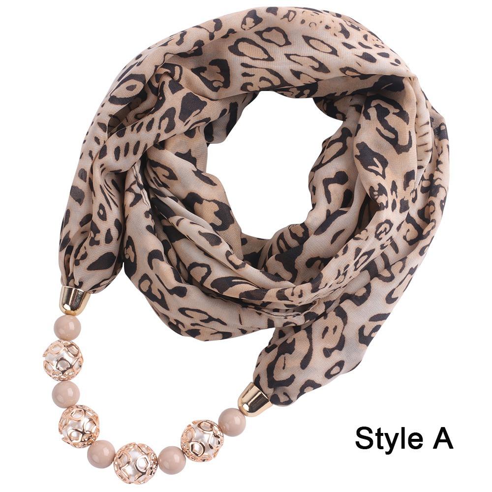 Foulard Leopard Print Chiffon Scarf Chiffon Sun Protection Gradient Shawl Pearl Bead Chain Chiffon Hijabs Travel