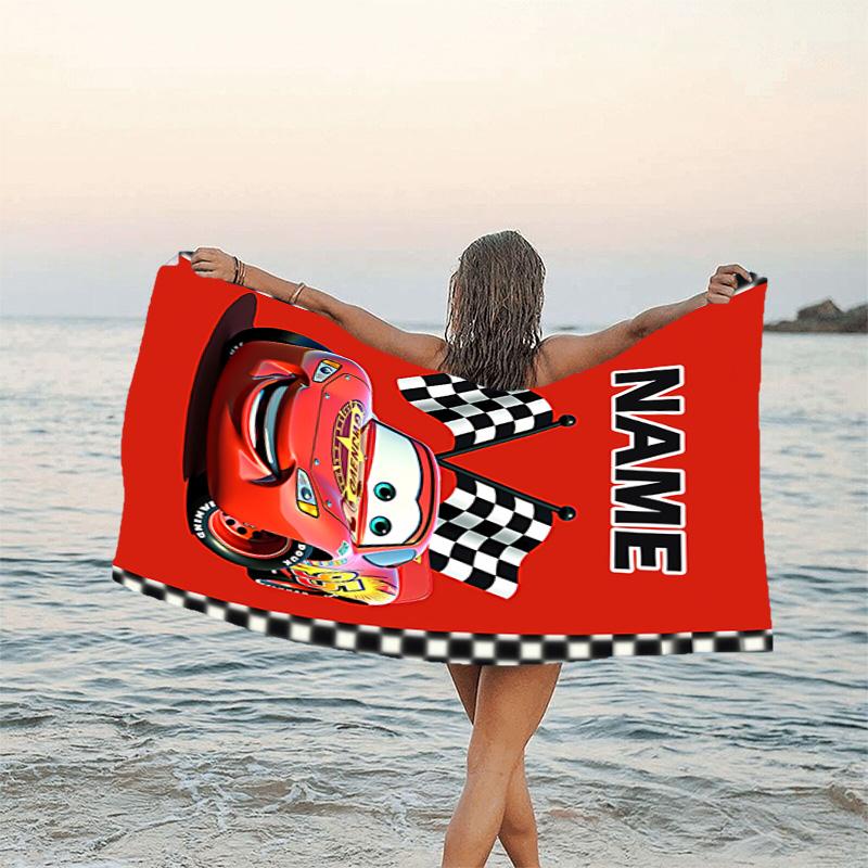 1pc Cars2 Beach Towel with Custom Name, Beach/Swimming/Bath/Picnic/Camping Towel, Suitable for Seaside Beaches