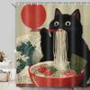 Cortina de ducha divertida de gato japonés Vintage Divertida Genial Linda Arte de gato negro Cortina de ducha Asiática Japón Atardecer Anime Ola del océano Única