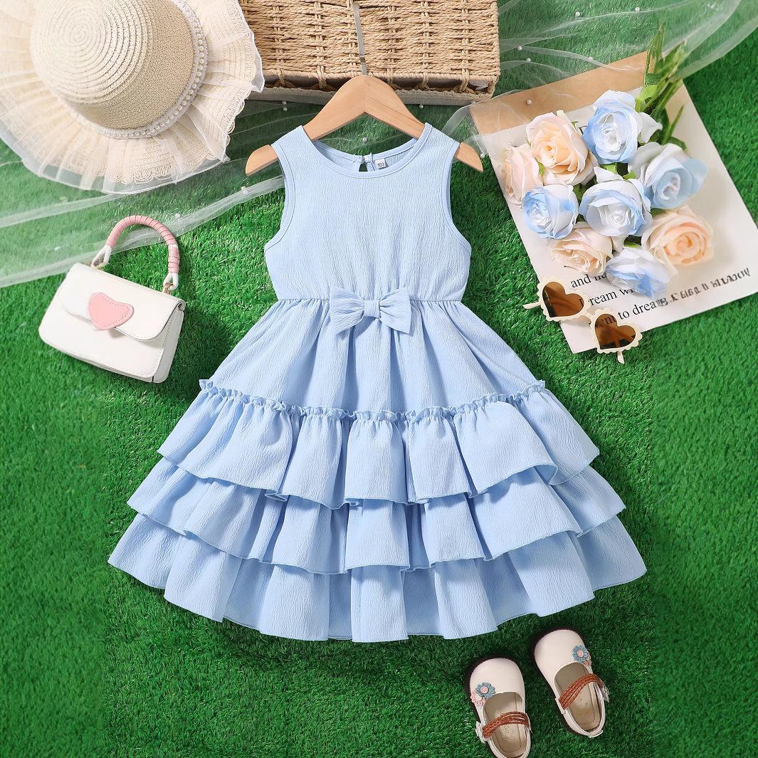 

Модное голубое платье с цветочным принтом для девочек. Летнее детское платье принцессы. 90cm озеро синий