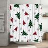 Festive Christmas Decor Shower Curtain Red Green Plaid Holiday Tree Pattern Printed Bath Linen Decoration Waterproof Washable H
