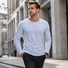 Bequeme Herren Haus- und Freizeitkleidung Langarm-T-Shirt, Baumwoll-Leinen Rundhals-Shirt, Einfarbig Atmungsaktiv Weich Basisschicht Farbe Shirt für den täglichen Gebrauch