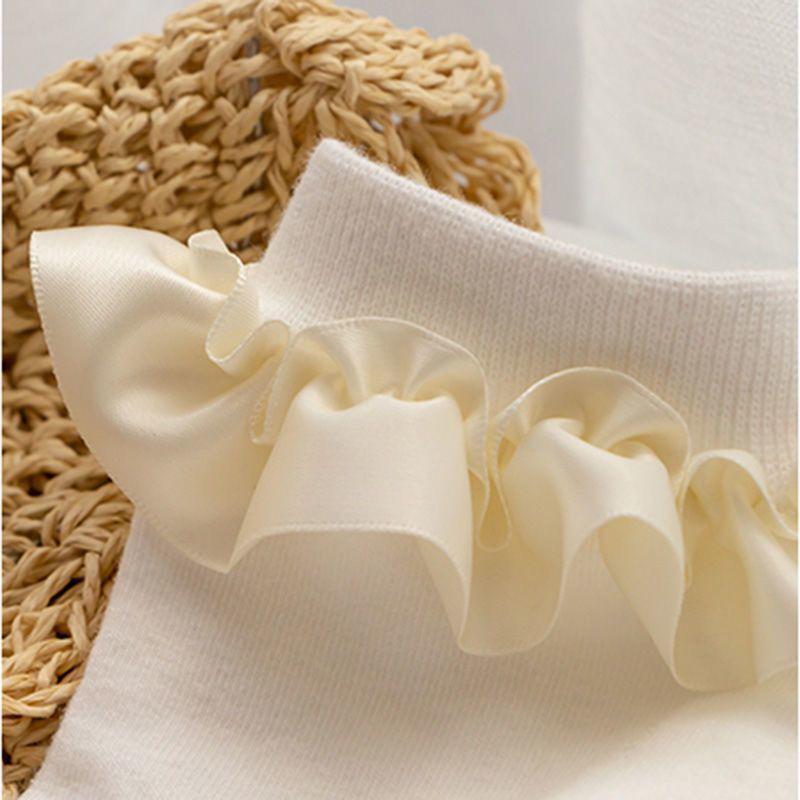 Women's Cute Japanese White Ribbon Bow Lace Mid-Calf Summer Socks