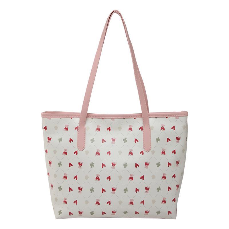Large Capacity Pu Bag For Women With Bow Cherry Print Design