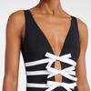 1011 European and American Swimwear New V-neck Bow Hollow Black and White One-piece Swimsuit Suit Women 11191