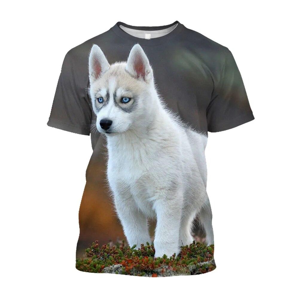 Siberian Husky Animal Printed Men T-shirts Fashion Casual Harajuku Fun Trend Personality Short Sleeve Tees