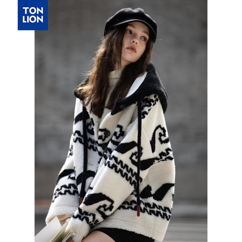 TonLion 2025 Zimowy Krótki Płaszcz z Futra Sztucznego ze Zintegrowanym Kapturem