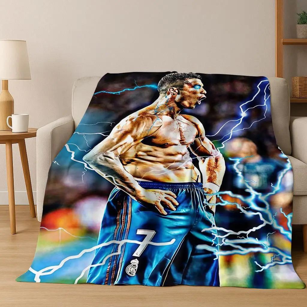 3D Goat Football Star R-Ronaldo Cartoon Art Flannel Blanket,Cozy Soft Throw Blanket for Home Bedroom Bed Sofa Picnic Cover Kid