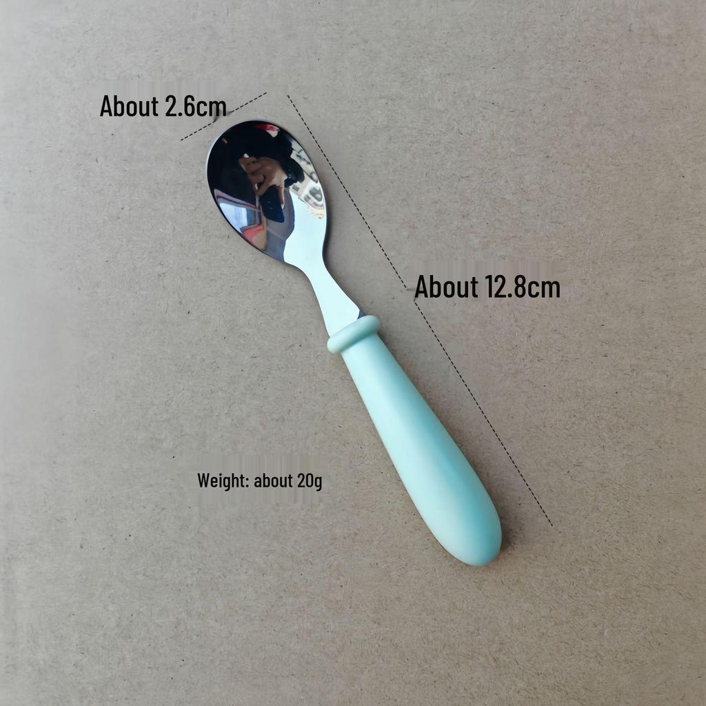 304 Stainless Steel Children's Spoon and Fork Set with Thick Round Handles - Cartoon Design, Cute Dining Tableware for Mother and Baby Gift Set.