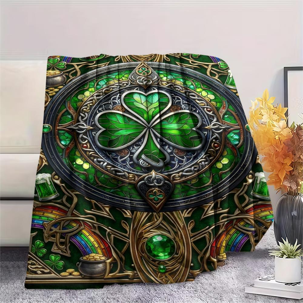 1Pc St.Patrick's Day Print Flannel Blanket, High quality Comfortable for All Seasons, Home Decor, Warmth and Comfort, Perfect for Christmas Gifts W73