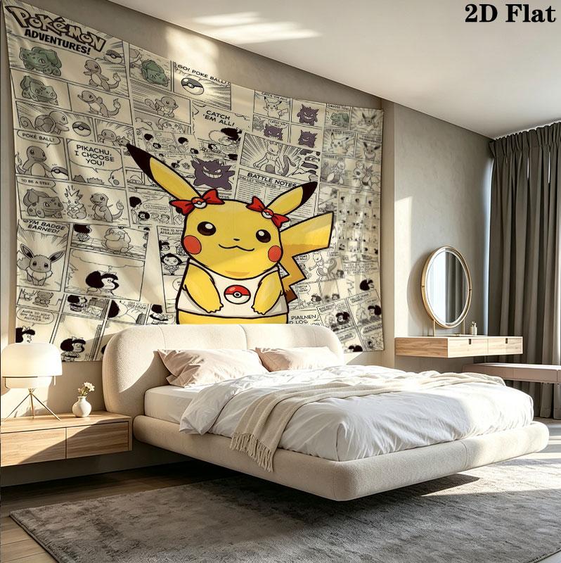 Pokemon Wall Tapestry Aesthetic Wall Hanging Printed Fabric Blanket Decorative Tapestries For Bedroom Living Room Home Decor