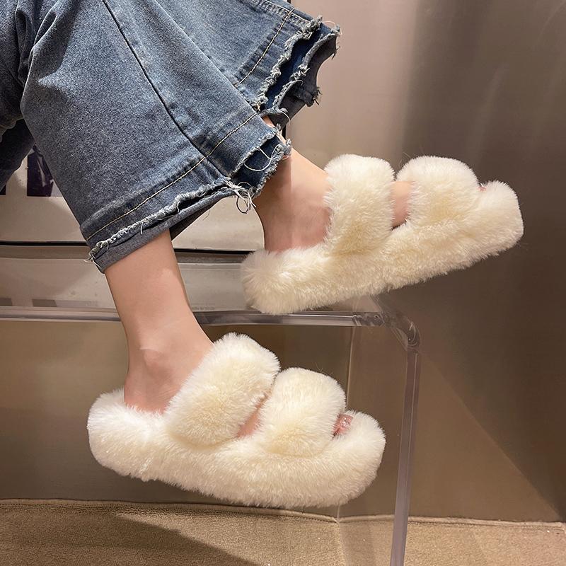 

Thick-bottomed fluffy slippers for women s outer wear, new autumn and winter indoor home non-slip plush warm cotton slippers for women 40 is one size smaller