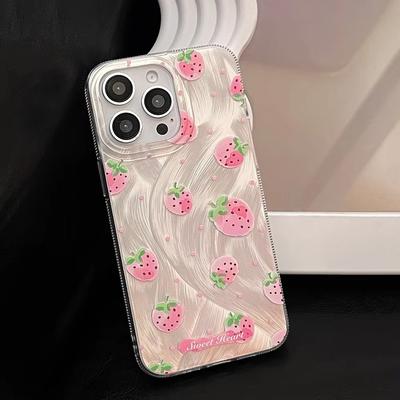 Pink Strawberry Phone Case For IPhone 17 Air 16 15 14 13 12 11 Pro Max Cover For IPhone 16 15 14 Plus Case Cover Funda Bumber