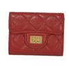 Used 10097 2.55 Compact Flap Wallet A80234 7941 Quilted Calfskin Coin Purse 26 Series Matelasse Red Unisex from Japan