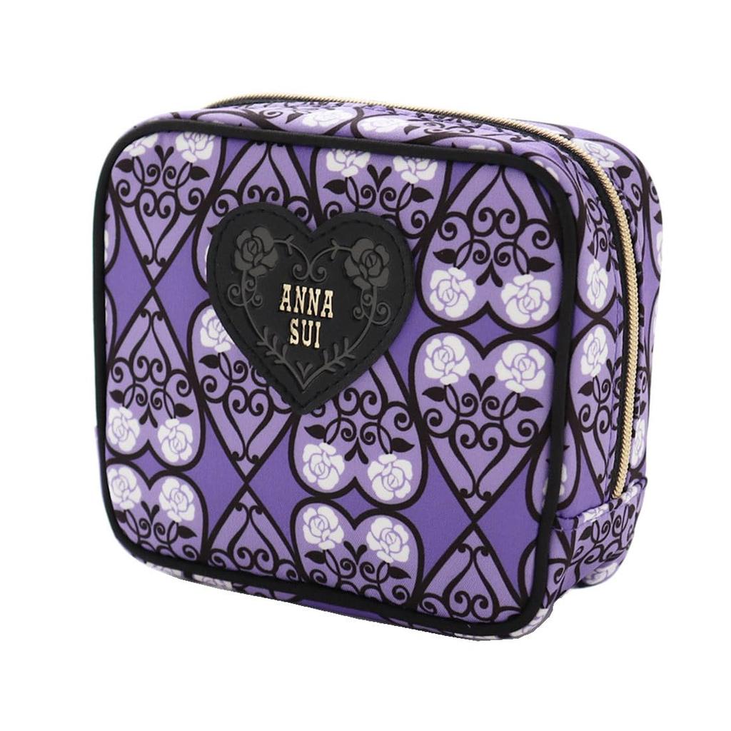 ANNA SUI Square Pouch (Purple Approx. 11cm X 13cm X 5cm) Heart Print Women's Accessory Case 000151-0004-01