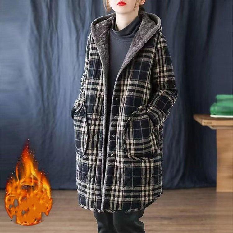 

Осенне-зимняя полосатая хлопковая куртка женская теплая плюшевая утолщенная куртка с капюшоном модное свободное женское повседневное длинное пальто XXXXXL