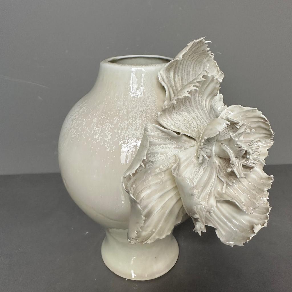Keramikvas Vit Tredimensionella Blomblad Handgjorda Pioner Blomvas Keramiska Hantverk Heminredning
