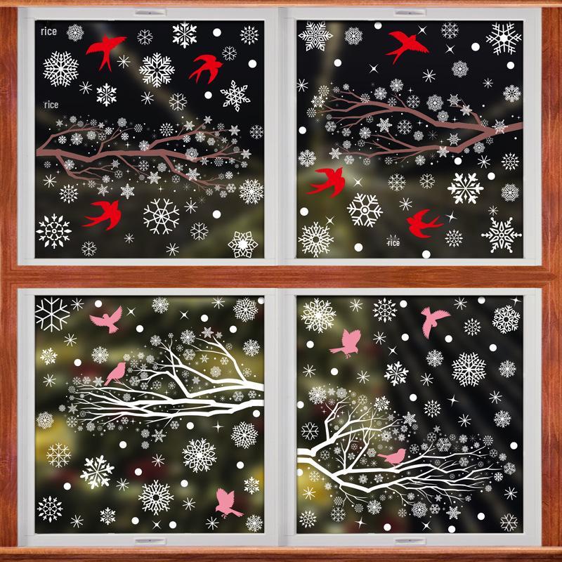Snowflake Scene Christmas Window Stickers: Holiday Atmosphere Glass Decor