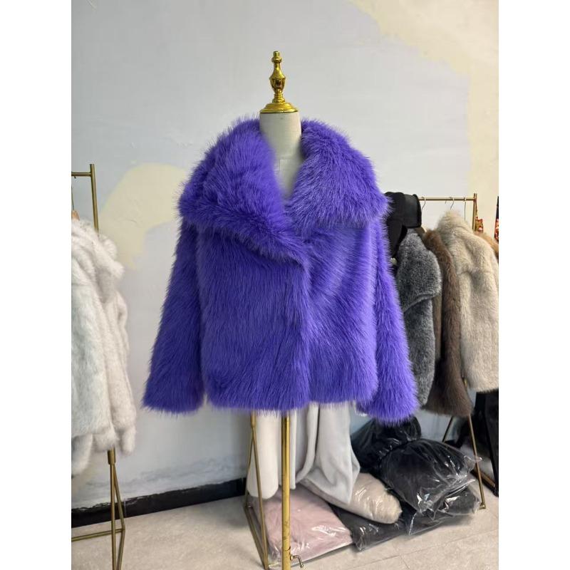 Damen Kurzmantel aus Kunstpelz mit übergroßem Revers Warme Winter-Oberbekleidung