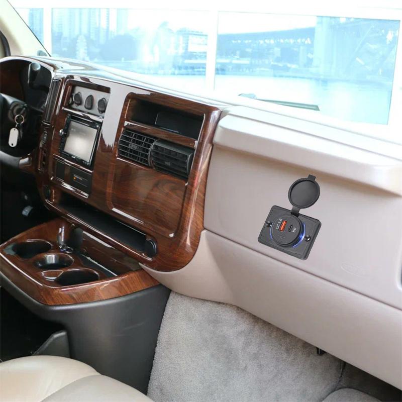 12-24V PD QC3.0 USB Outlet RV USB Outlet Panel 18W Quick Charge Car Charger Socket with LED Light for Car Bus Truck Boat ATV RV