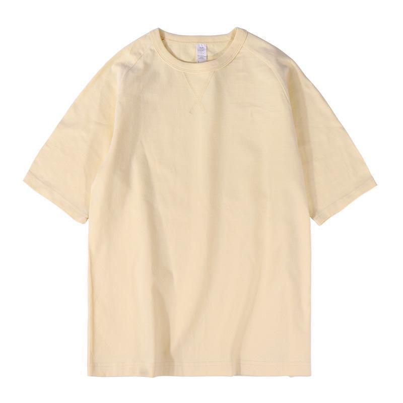 

Футболка с коротким рукавом и заниженной линией плеч из плотного хлопка плотностью 250 г/кв. м, абрикосово-белого цвета — унисекс с возможностью печати. XL абрикосовый