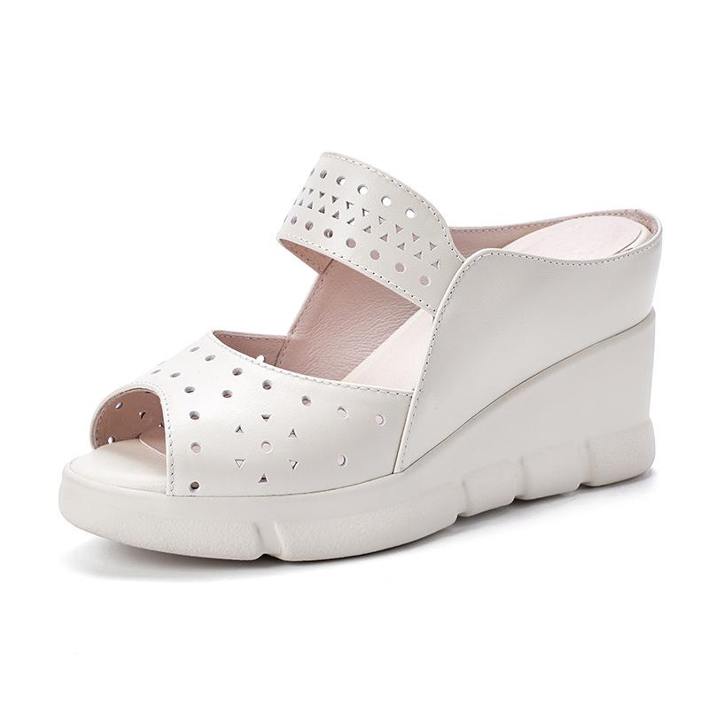 

Женские сандалии на толстой подошве и клиновидном каблуке с открытым носком, новые сандалии с внутренней платформой, полые и дышащие, универсальные прохладные кожаные туфли для женщин 39 бежевый