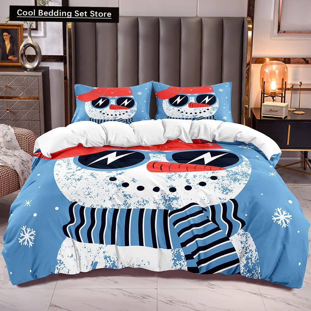 Weihnachten Schneemann König Königin Bettbezug Kinder Cartoon Bettdeckenbezug Weiß Winter Schneeflocke Bettwäsche Set Polyester Bettdeckenbezug