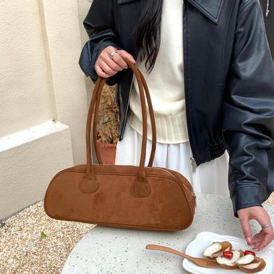 Underarm Baguette Bag Women's Retro Suede Bag Niche Suede Handheld Shoulder Bag Women