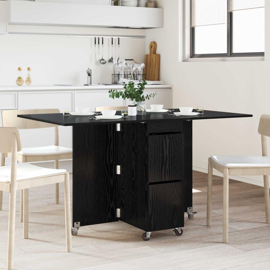 Dining Table Set 2 pcs 140 x 80 x 77 cm Engineered Wood Black Oak