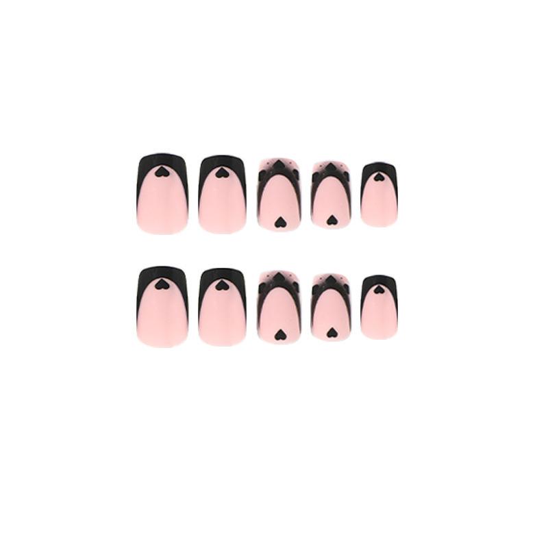 Wearable Black French Gradient Love Sweet Cool False Nail Art Tips 