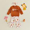 Baby Mädchen Halloween Kürbis Stickerei Pullover Rundhals Langarm Sweatshirt mit Elastischer Taille Schlaghosen Set