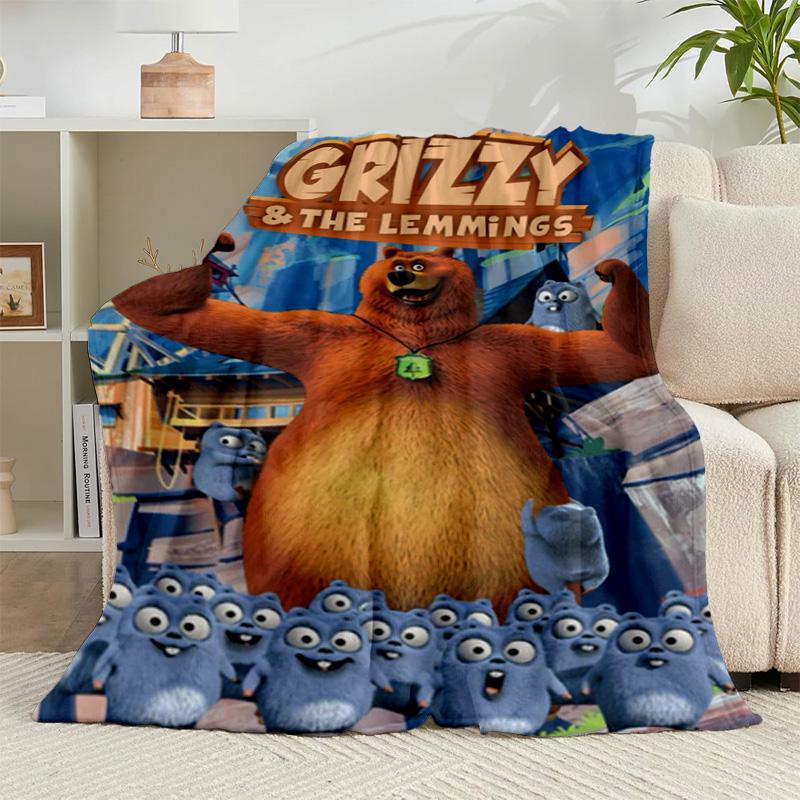1PC Bear And Blue Critter Adventure Flannel Blanket Gift, Suitable for Both Men And Women, Soft Ideal for Beds And Sofa, Birthday Or Christmas Gift