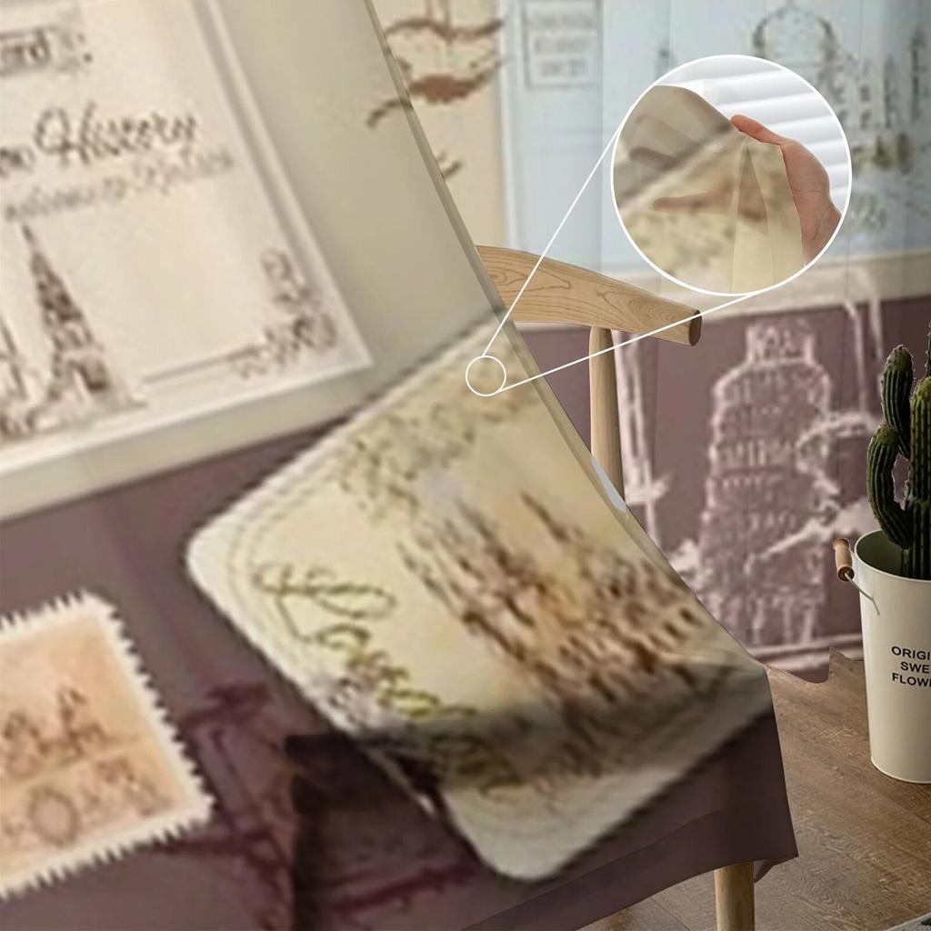 Vintage Postcards Template Sheer Curtains for Living Room Transparent Tulle Window Curtain Bedroom Kitchen Decor Veil Drapes
