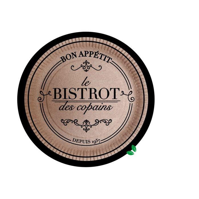 Assiettes - BISTROT PARISIEN - Set de 10 - Kraft - 23 cm - Sans film plastique