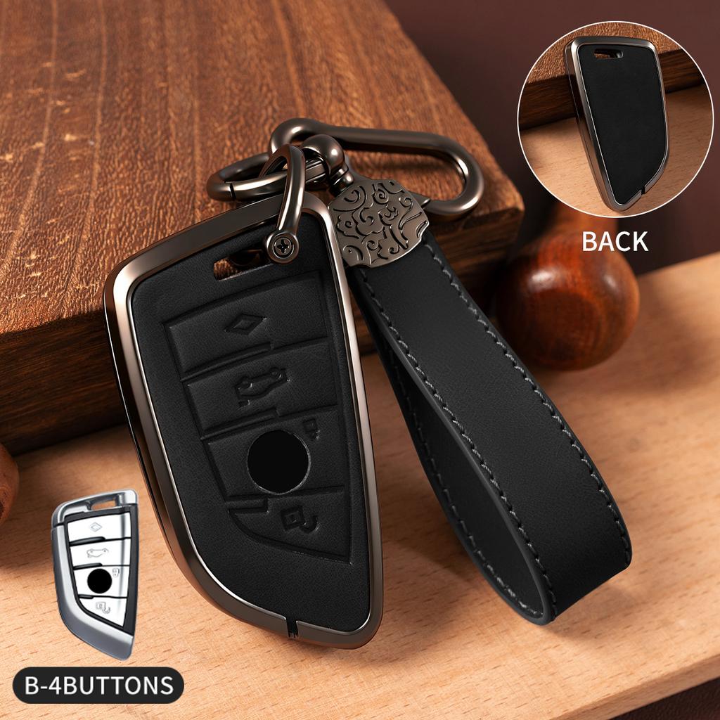 Car Accessories Zinc Alloy Leather Key Case Cover Chain for BMW X1 X3 X4 X5 F15 X6 F16 G30 7 Series G11 F48 F39 520 525 F30 118i