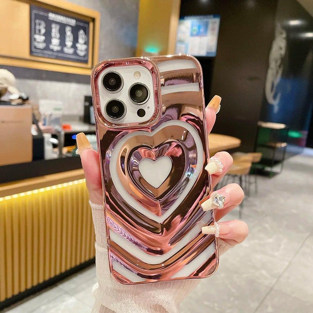 Love Heart Phone Case For iPhone 11 Case iPhone 14 Pro 13 12 Pro Max 13promax Shockproof Silicone Electroplate Bumper Cover Capa