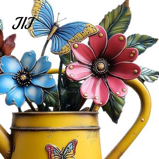 Patio Yard Wall Accents Rustic Metal Watering Can Art, Flower Butterfly Welcome Sign, Farmhouse Sign for Front Door Iron Hanging Decor Porch