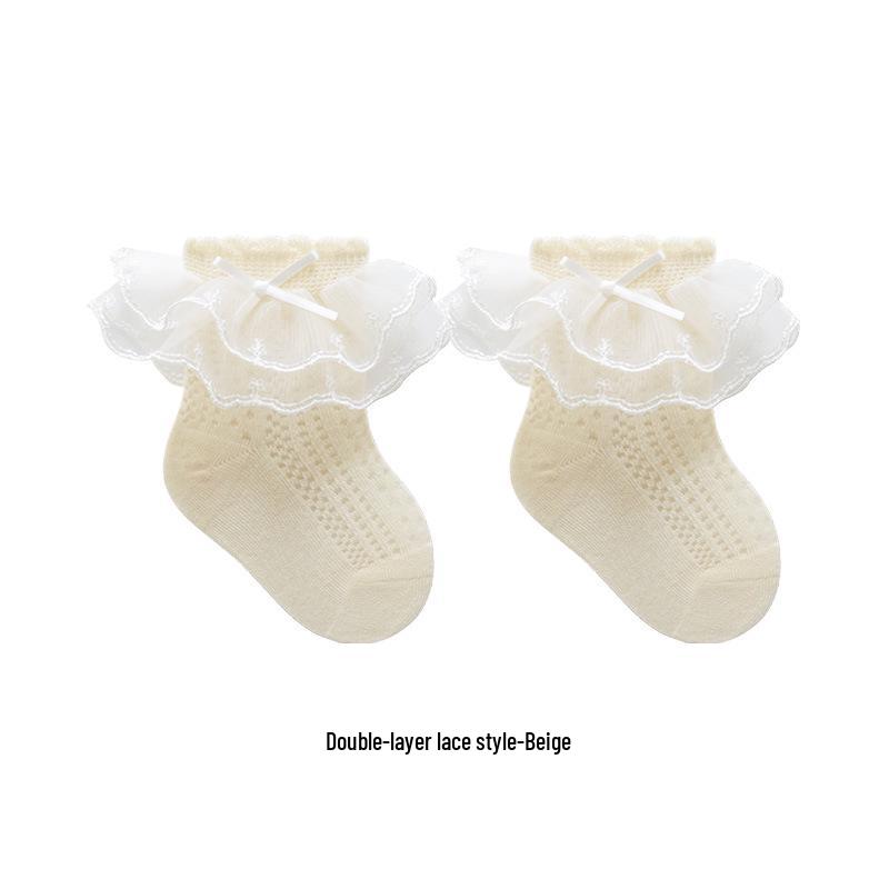 2024 Summer Girls' Thin Mesh Seamless Lace Bow Mid-Calf Socks