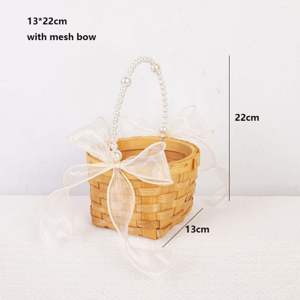 with Pearl Hand-held Weaving Flower Basket Vegetable Fruit Flowers Holder  Living Room Decoration