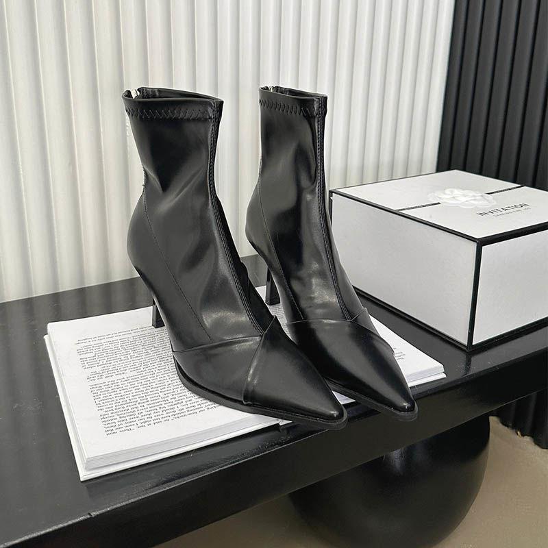 Pointed French temperament high heel thin boots thin heel short boots women's 2025 new small bare boots spring and autumn single boots
