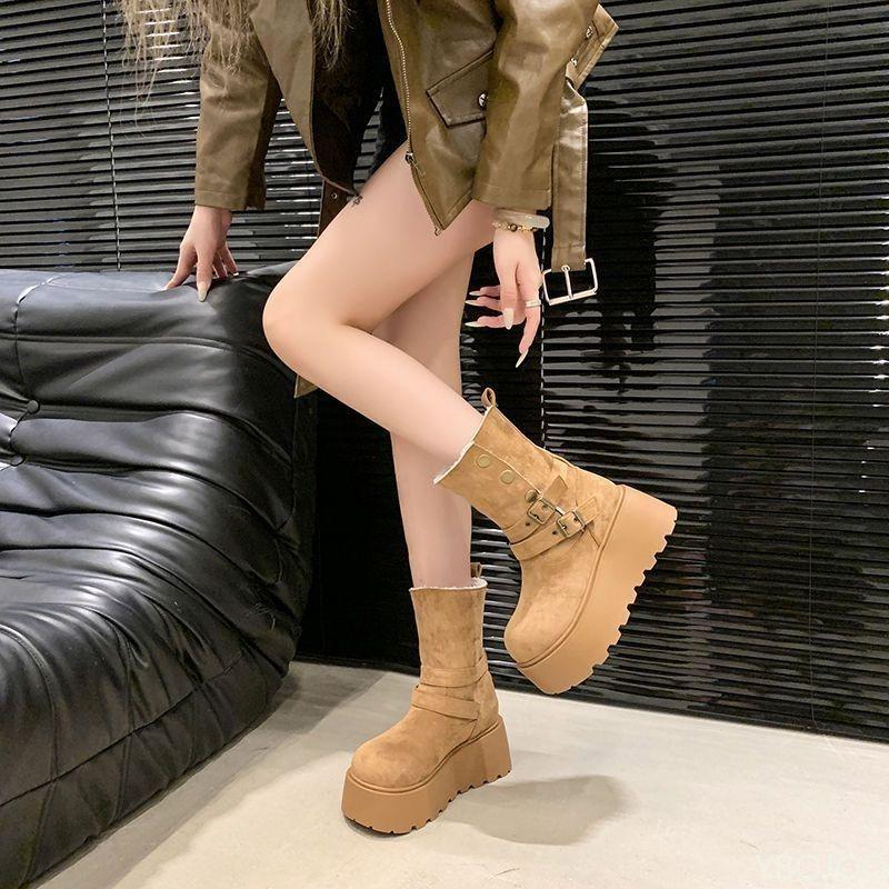 Fashionable Versatile Thick Soled Midsole Boots Women's Autumn Winter New Warm Women's Snow Boots