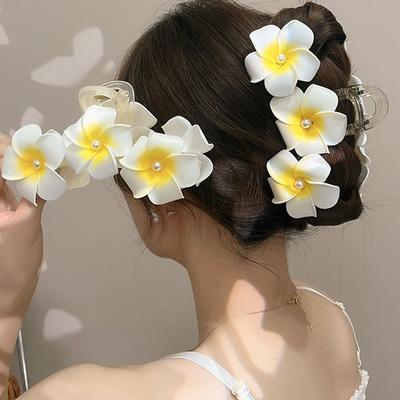 Boho květinová spona do vlasů Plumeria Dámská spona na culík Sponka do vlasů Vlasová krabička Sponky pro dívky Sladké vlasové doplňky Pokrývka hlavy