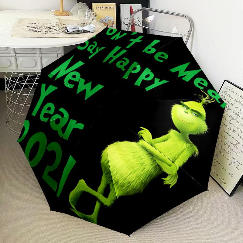 Grin-ch Christmas Spirit Umbrella Folding umbrella, automatic umbrella 8-Frame for Travel, camping Use Gift for Halloween Christmas
