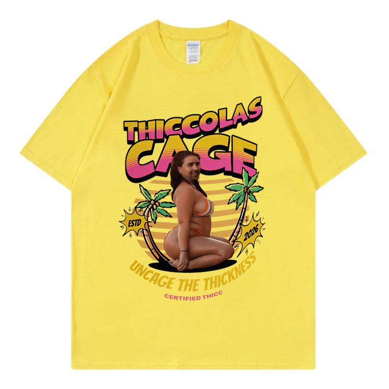 Thiccolas Cage Funny Meme Tshirt Men Women Clothing Fashion Y2k Oversized Tshirts Summer Casual Cotton Short Sleeve T Shirts
