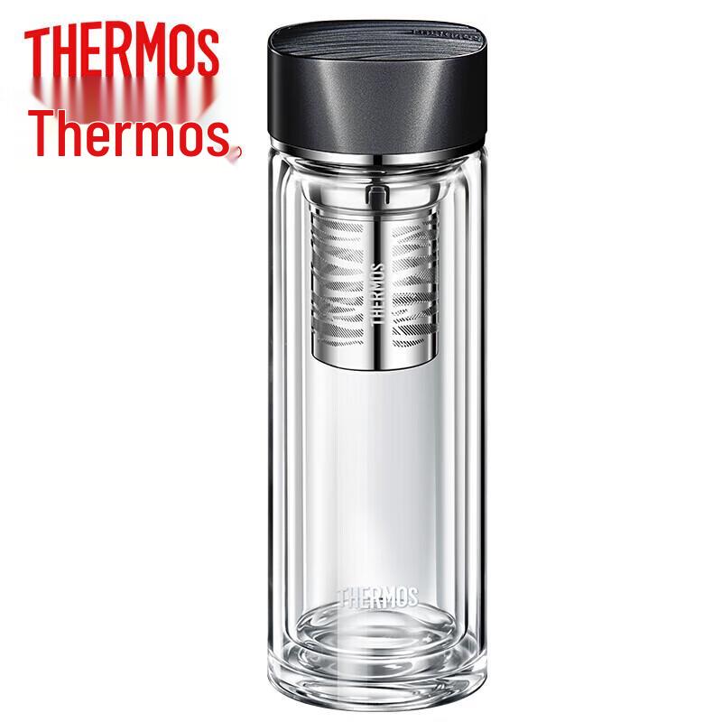 Thermos Longquan Double-Layer Insulated Glass Tea Mug with Infuser