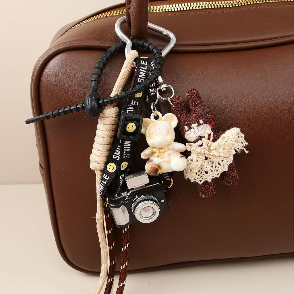 Miu Cartoon Bear Bag Charm With Handmade Fabric Keychain For Fashionable Bags