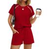 Women's Fashionable Athletic Round-Neck Short-Sleeve Top And Shorts Casual Two-Piece Set