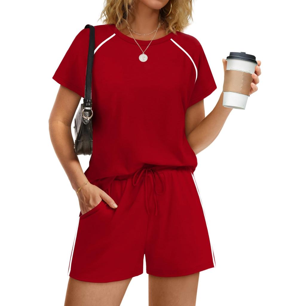 Women's Fashionable Athletic Round-Neck Short-Sleeve Top And Shorts Casual Two-Piece Set