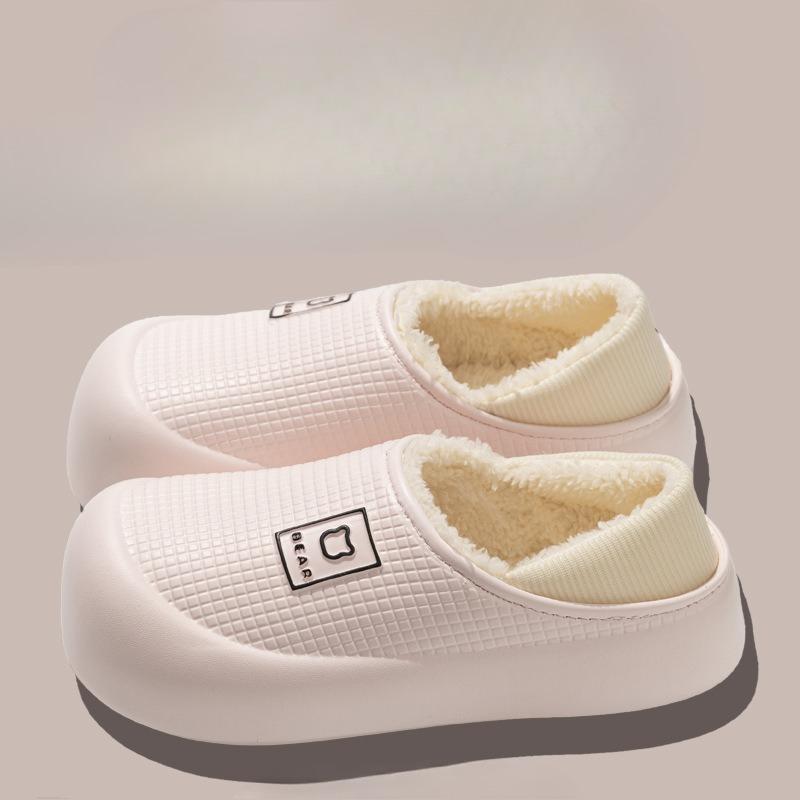 Waterproof Indoor Warm Bags for Women's Cotton Shoes and Anti-slip Plush Slippers