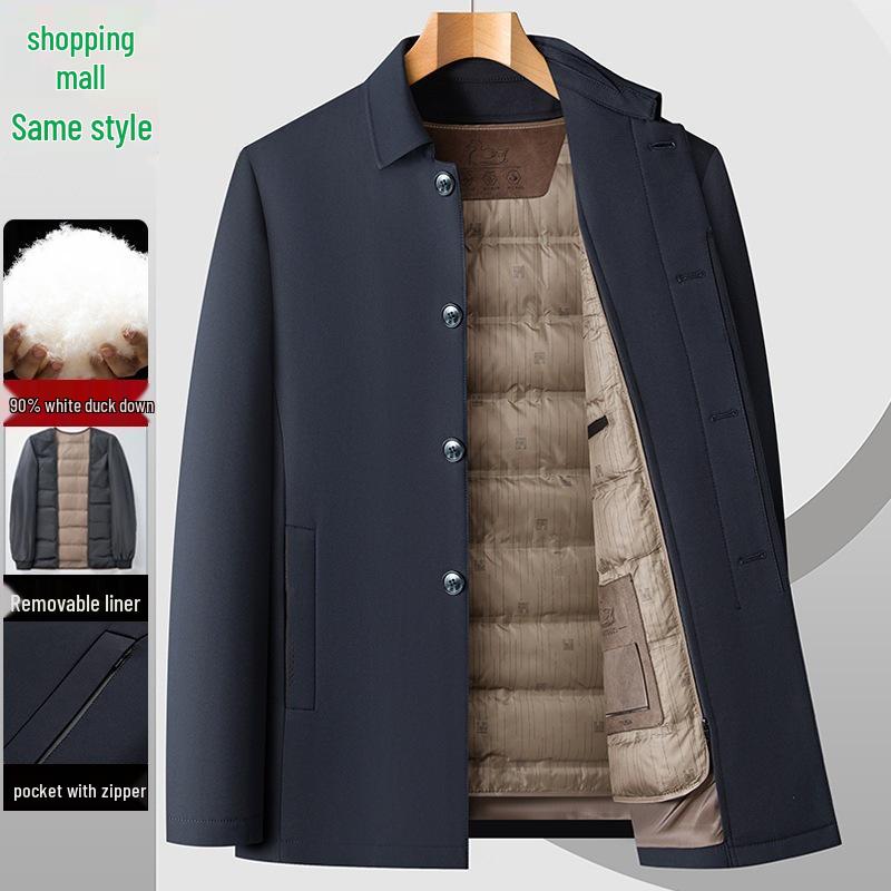 Plus Size Men's Trendy Winter Down Jacket - Thickened Business Mid-Length Coat for Middle-Aged and Elderly Dads